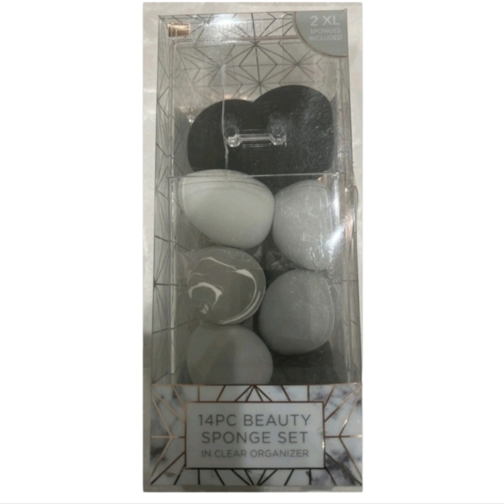 Thinkspace Beauty 14pc black white grey Beauty Sponge Set With Clear Organizer